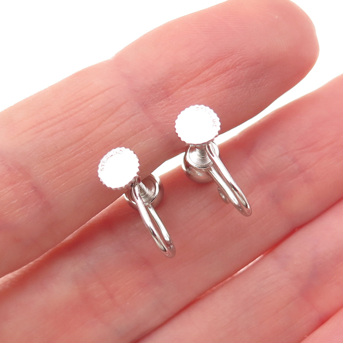 925 Sterling Silver Antique Art Deco Charm Holder Screw Back Earrings