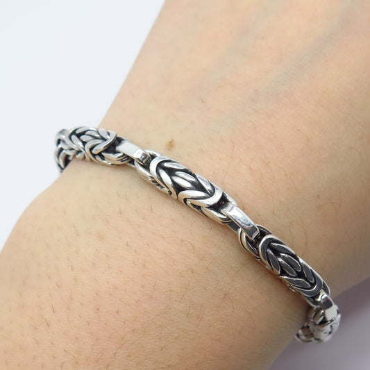 925 Sterling Silver Vintage Square Byzantine Link Bracelet 7"