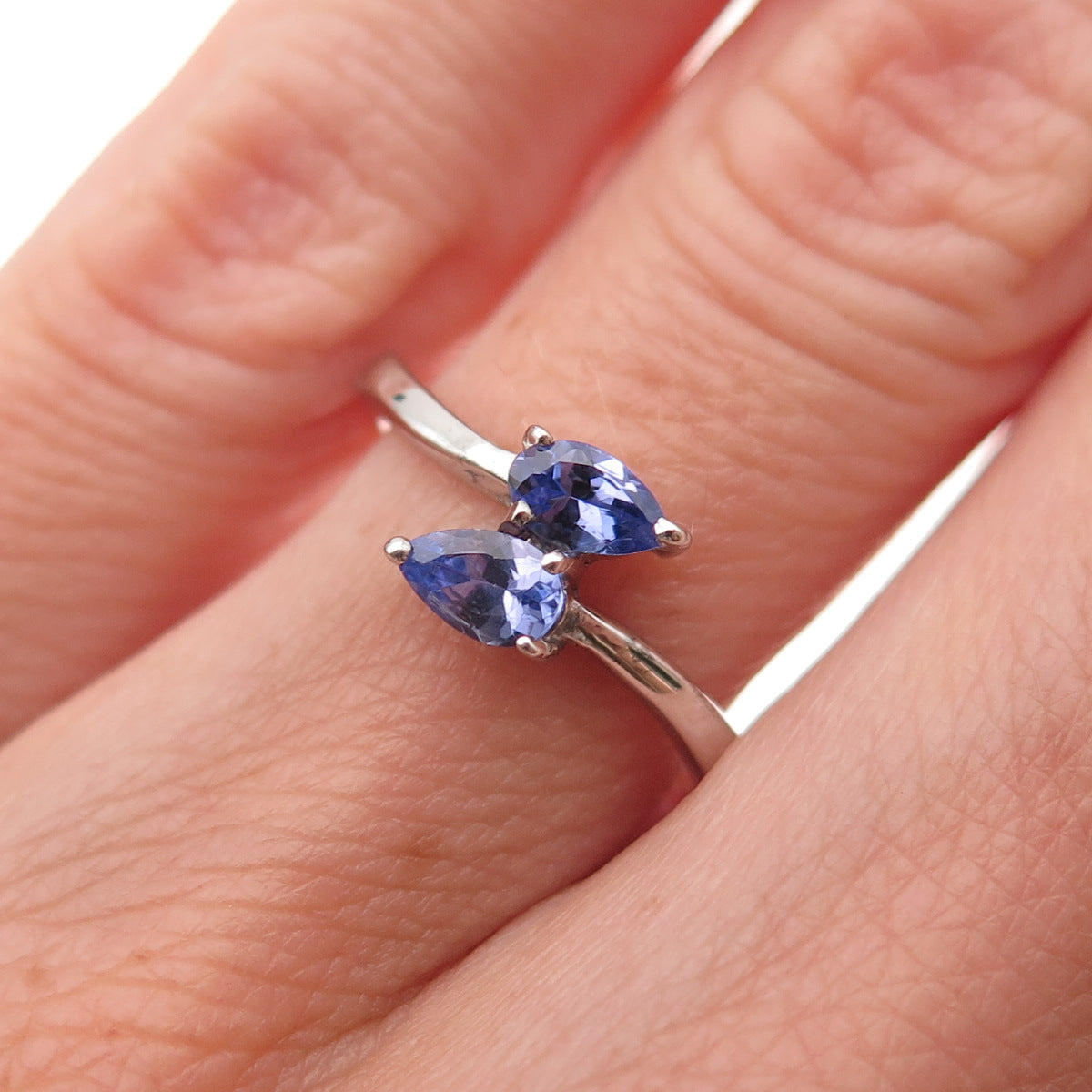 Chuck Clemency 925 Sterling Silver Real Pear-Cut Tanzanite Bypass Ring Size 5.25