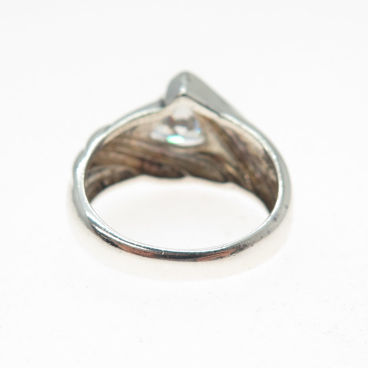 925 Sterling Silver Vintage Triangle-Cut C Z Modernist Ring Size 7