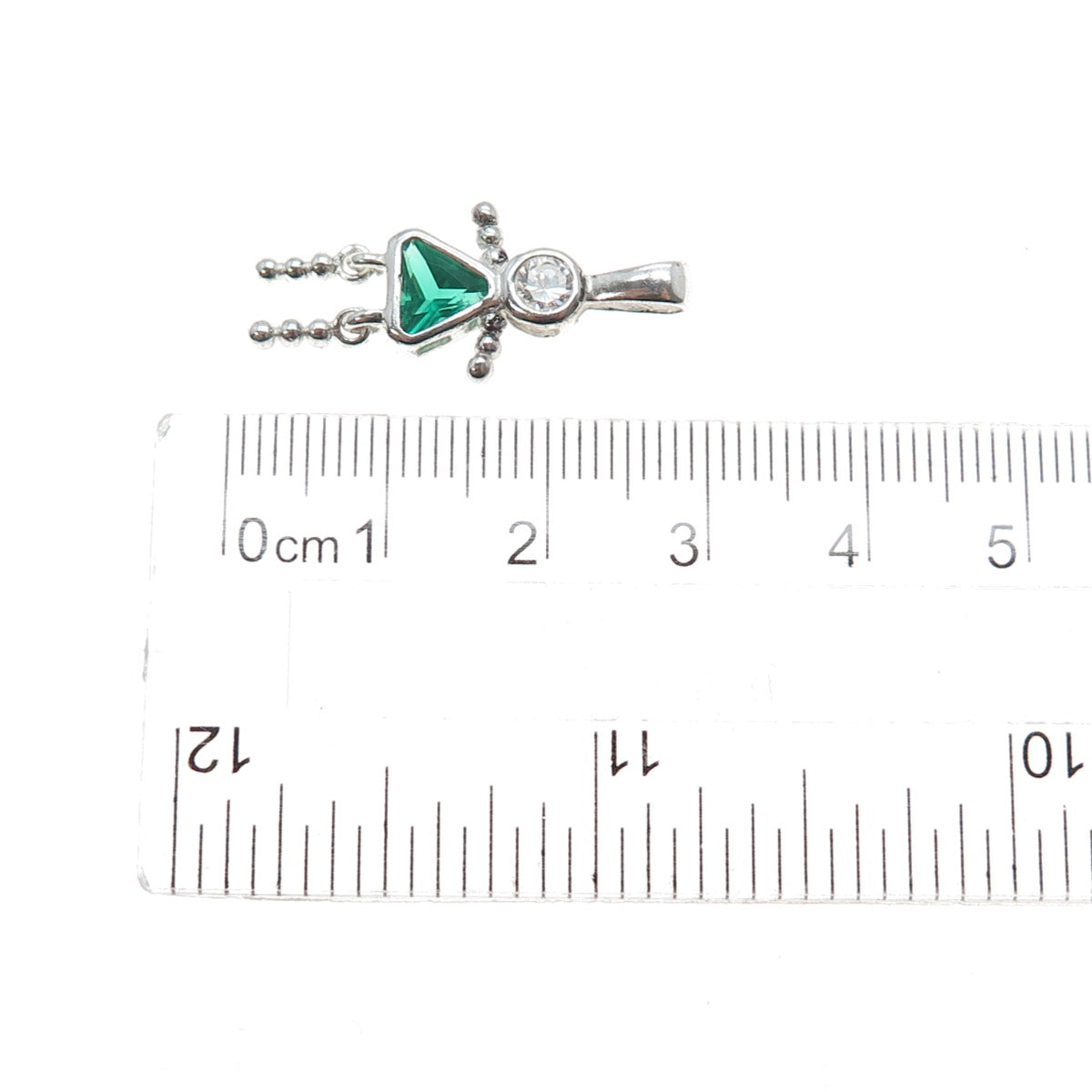 925 Sterling Silver Green C Z May Birthstone Girl Articulated Charm Pendant