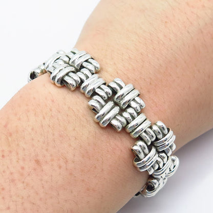925 Sterling Silver Vintage Ribbed Panel Link Bracelet 7.5"
