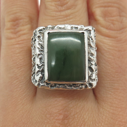 925 Sterling Silver Vintage Real Jade Nugget Ring Size 9