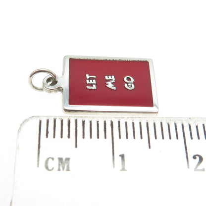 925 Sterling Silver Red Enamel "Let Me Go" Minimalist Charm Pendant