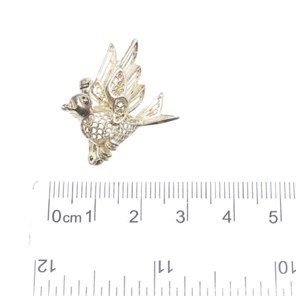 925 Sterling Silver Gold Plated Antique Art Deco Bird Minimalist Pin Brooch