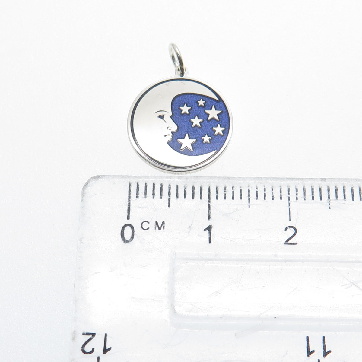 925 Sterling Silver Purple Enamel Crescent Round Tag Minimalist Charm Pendant