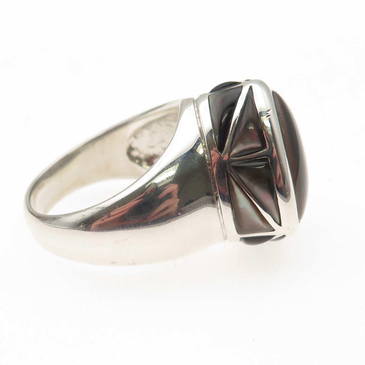 BARSE 925 Sterling Silver Vintage Real Abalone Shell Modernist Ring Size 10