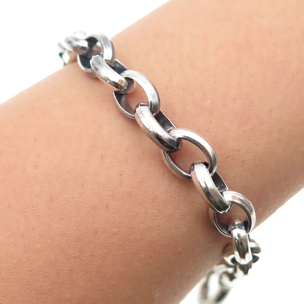 MILOR 925 Sterling Silver Vintage Italy Oval Link Oxidized Bracelet 7"