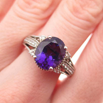 Chuck Clemency 925 Sterling Silver Real Amethyst & White Topaz Ring Size 7