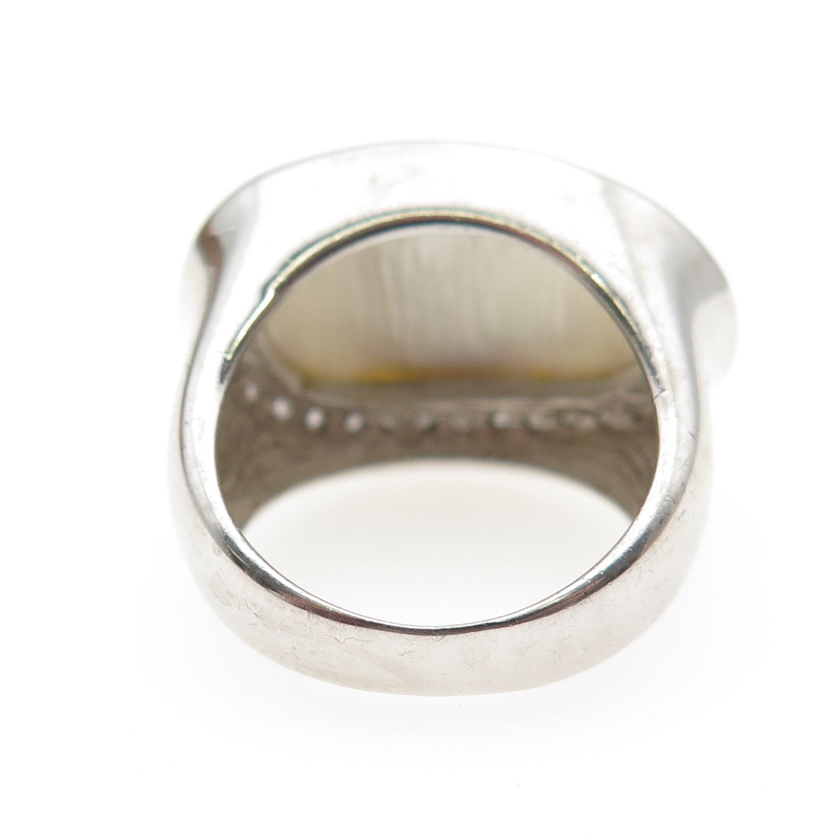 925 Sterling Silver Real Abalone Shell & C Z Modernist Ring Size 8