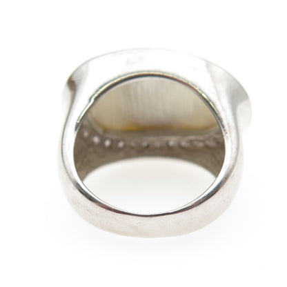 925 Sterling Silver Real Abalone Shell & C Z Modernist Ring Size 8