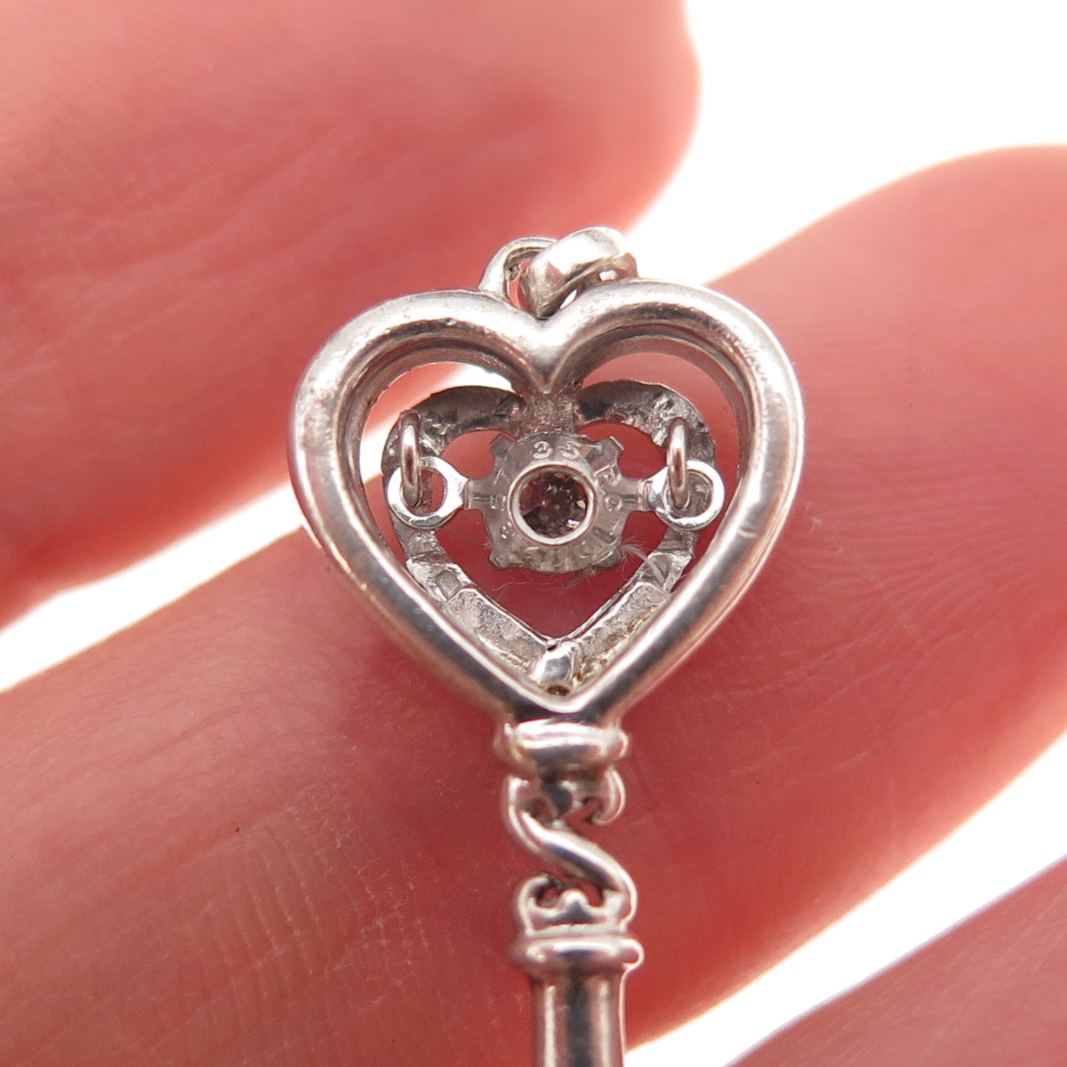 Jane Seymour 925 Sterling Silver 10K Gold Real Diamond Heart Key Charm Pendant