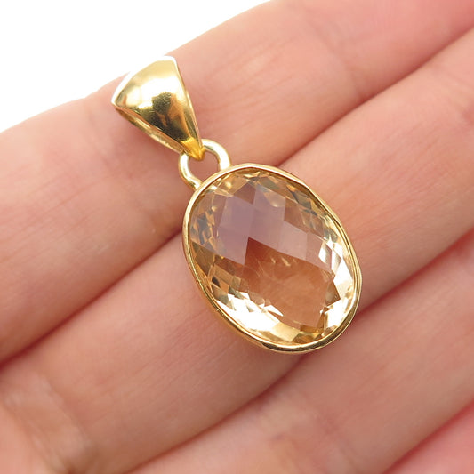Saphirim-Rahav Sterling Silver Gold Plated Vintage Real Citrine Charm Pendant