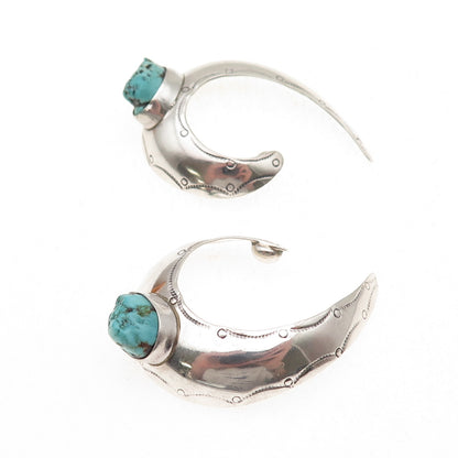Old Pawn 925 Sterling Silver Vintage Southwestern Turquoise Horn Jacket Earrings