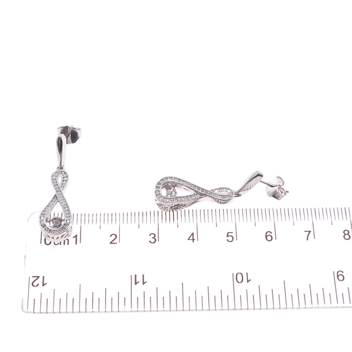 925 Sterling Silver Real Round-Cut Diamond Infinity Dangle Earrings