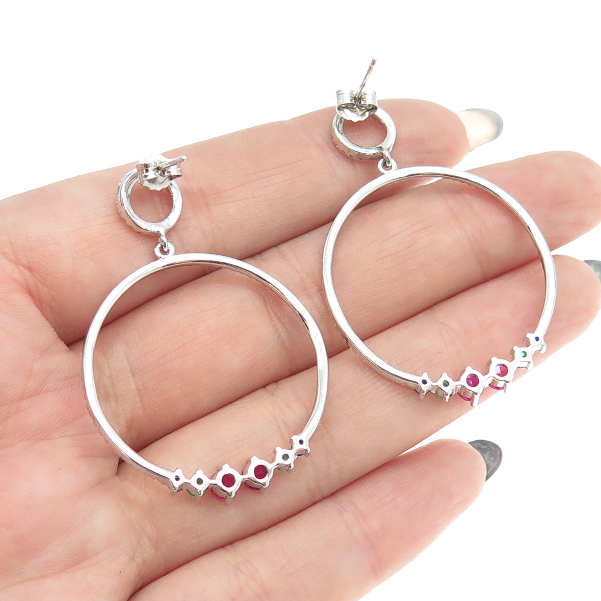 925 Sterling Silver Lab-Created Ruby Chrome Diopside & C Z Circle Earrings