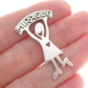 925 Sterling Silver Vintage "Miracle" Breast Cancer Lapel Pin