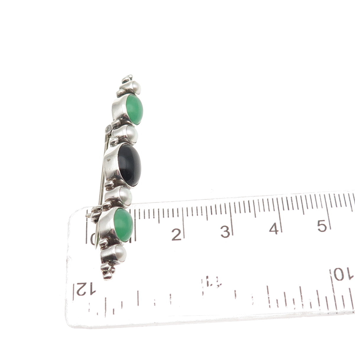 JGD Janice Girardi 925 Sterling Vintage Real Black Onyx Chalcedony Pearl Brooch