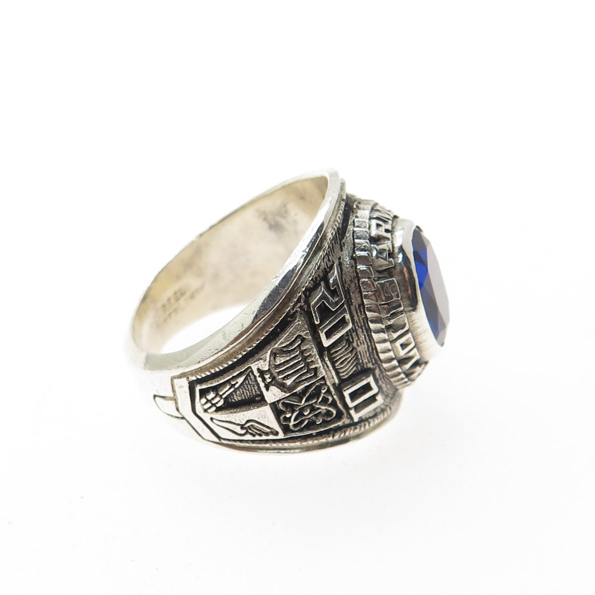 REED 925 Sterling Vintage 2001 Lab-Created Sapphire Armstrong School Ring Size 7