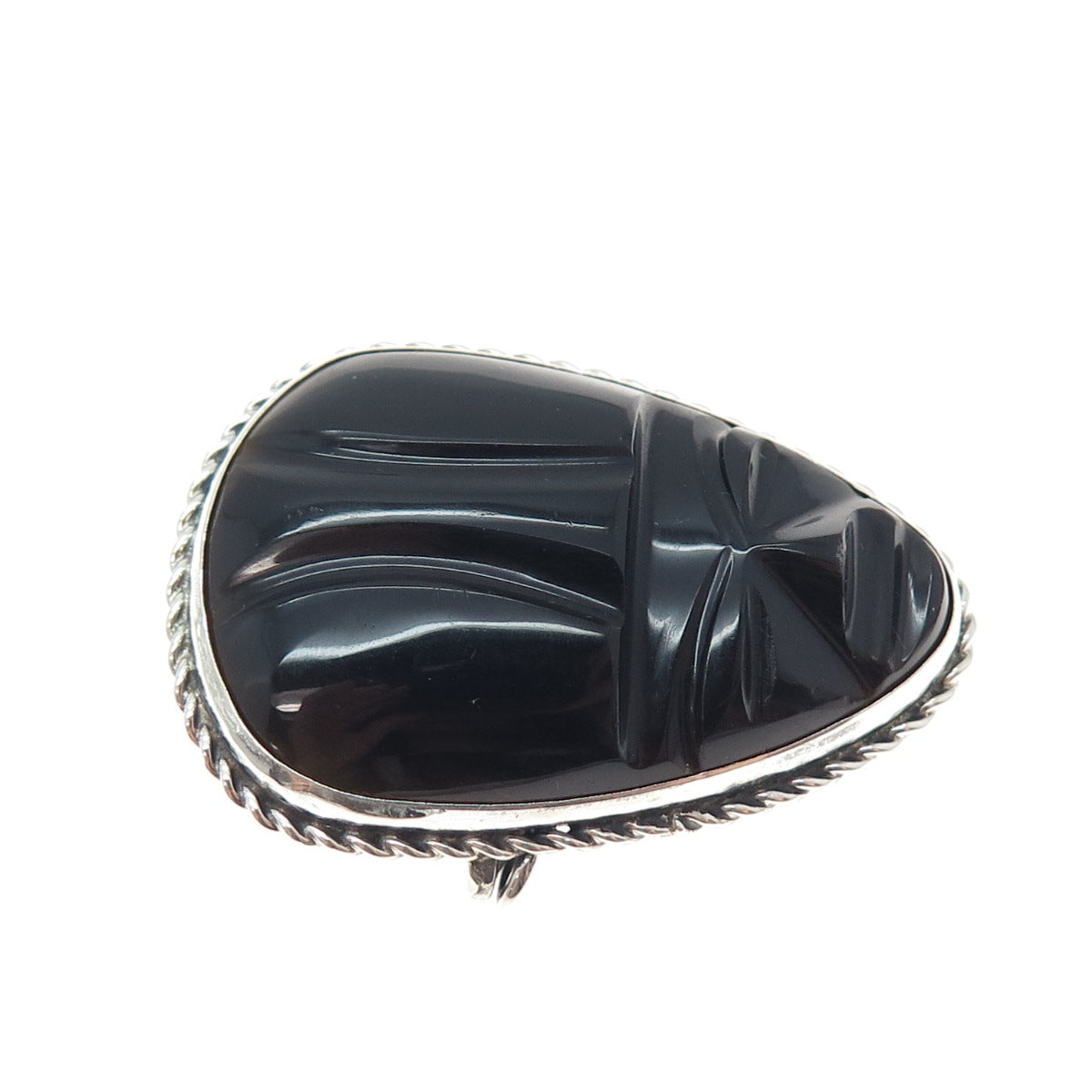 925 Sterling Silver Vintage Real Black Onyx Aztec God Face Oxidized Pin Brooch