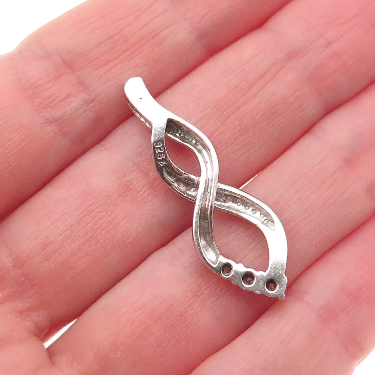 925 Sterling Silver Real Black & White Diamond Twisted Charm Pendant