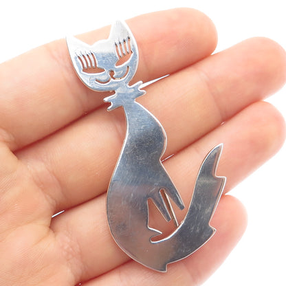 925 Sterling Silver Vintage Mexico Modernist Cat Pin Brooch