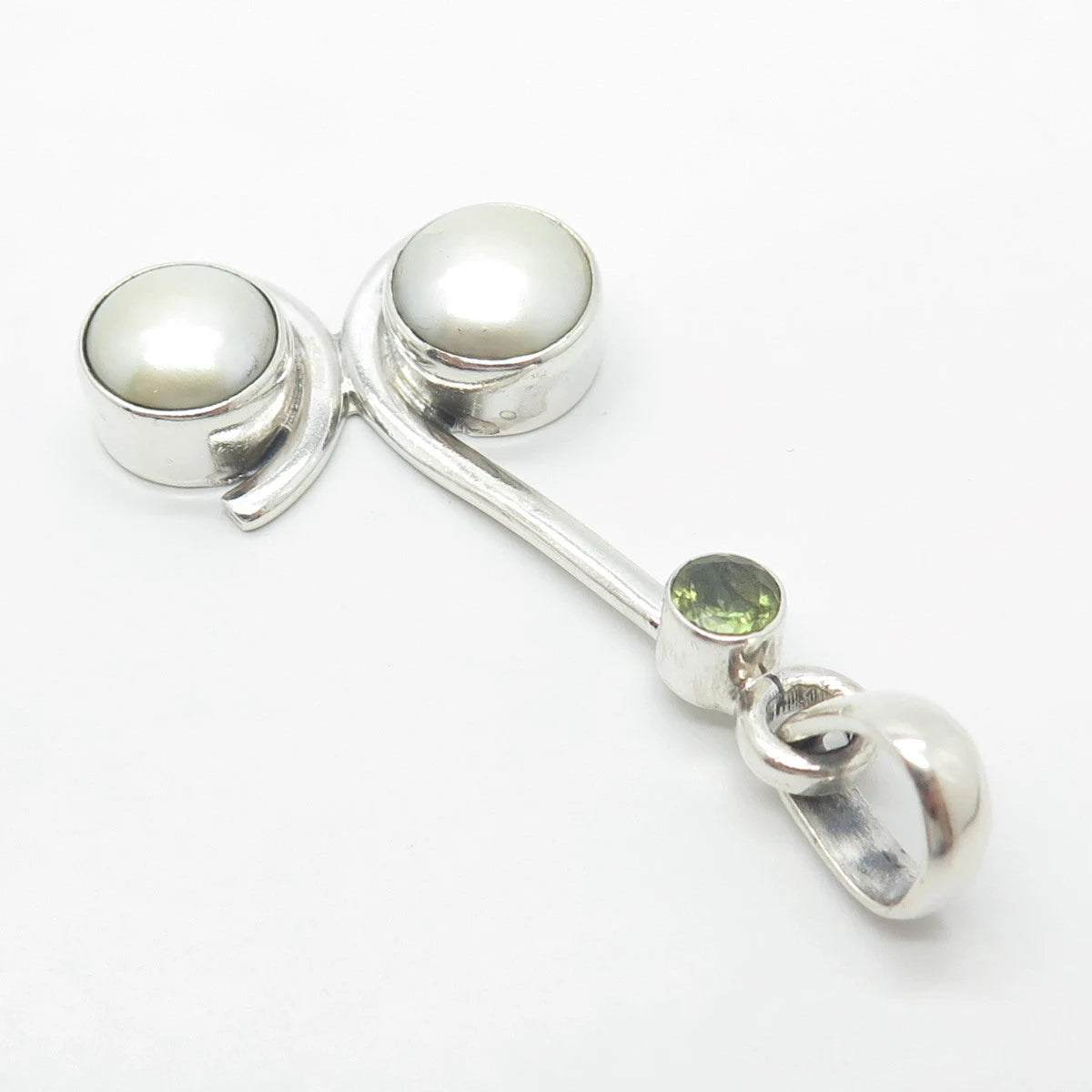 925 Sterling Silver Vintage Real Pearl & Peridot Gemstone Pendant