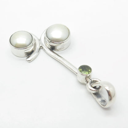 925 Sterling Silver Vintage Real Pearl & Peridot Gemstone Pendant