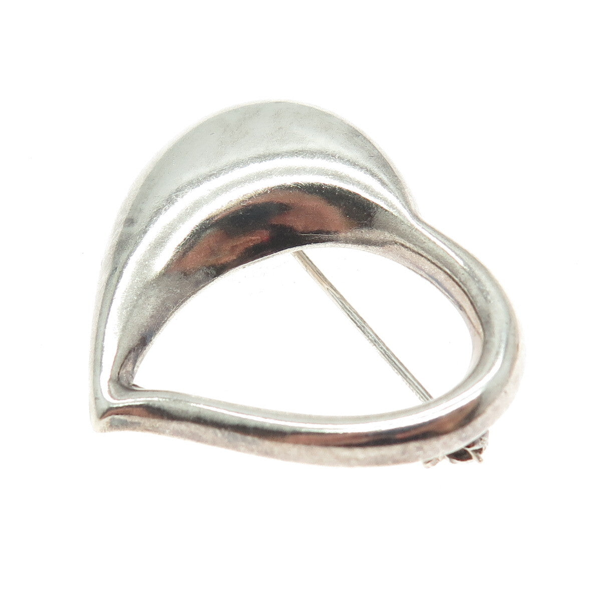 925 Sterling Silver Vintage Open Heart Modernist Oxidized Pin Brooch