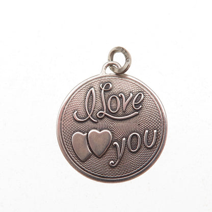 Beau 925 Sterling Silver Vintage I Love You Oxidized Charm Pendant