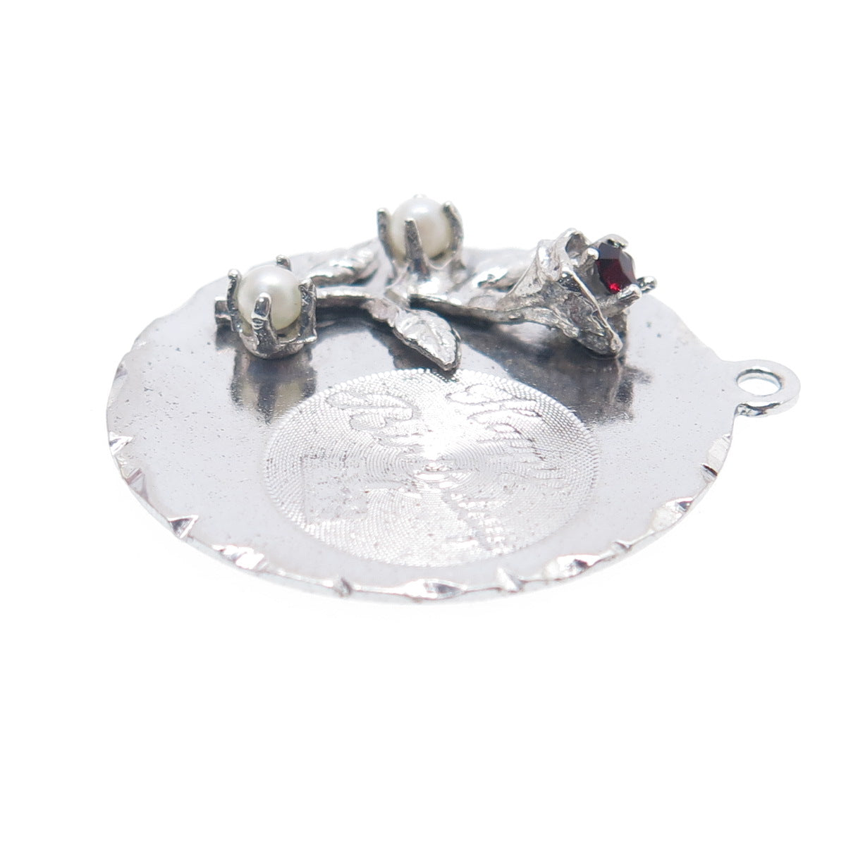 TOWN & COUNTRY 925 Sterling Vintage Real Pearl Rhinestone Happy Birthday Pendant