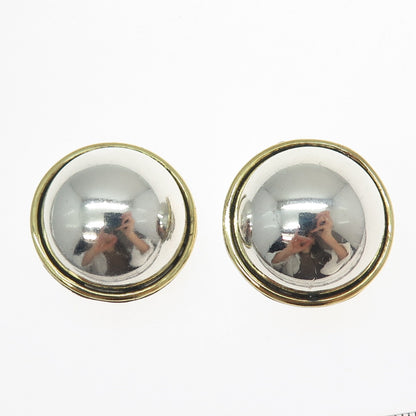 925 Sterling Silver 2-Tone Vintage Mexico Modernist Dome Clip On Earrings