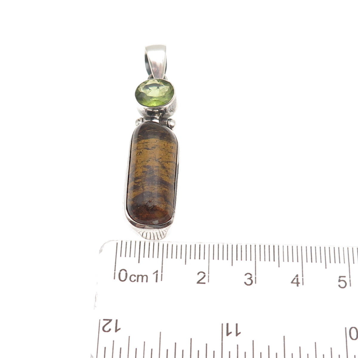 925 Sterling Silver Vintage Real Tourmaline & Peridot Modernist Charm Pendant