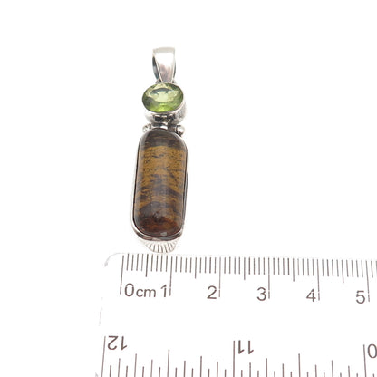 925 Sterling Silver Vintage Real Tourmaline & Peridot Modernist Charm Pendant