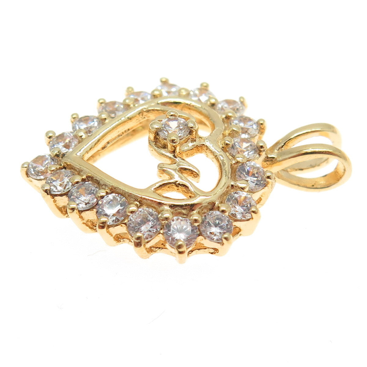 HAN 925 Sterling Silver Gold Plated Round-Cut C Z "MOM" Heart Pendant