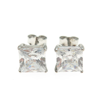 925 Sterling Silver Princess-Cut C Z Stud Earrings