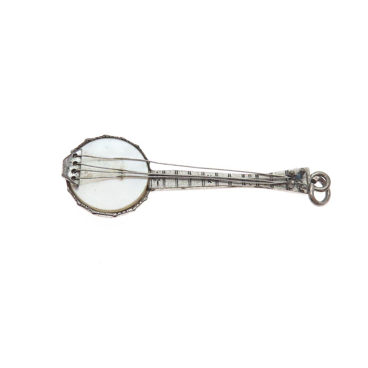 925 Sterling Silver Antique Art Deco Real MOP Banjo Music Instrument Pendant