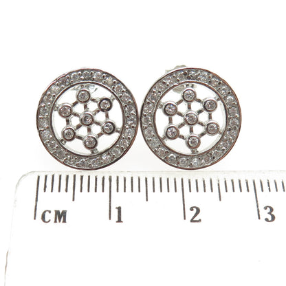 925 Sterling Silver Round-Cut C Z Floral Circle Stud Earrings