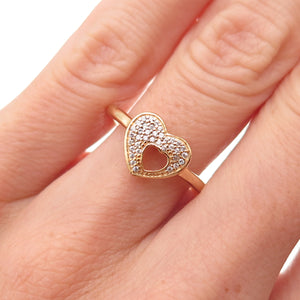 Pandora Gold Plated C Z Shimmering Puzzle Heart Frame Ring Size 6