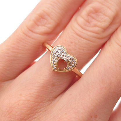 Pandora Gold Plated C Z Shimmering Puzzle Heart Frame Ring Size 6