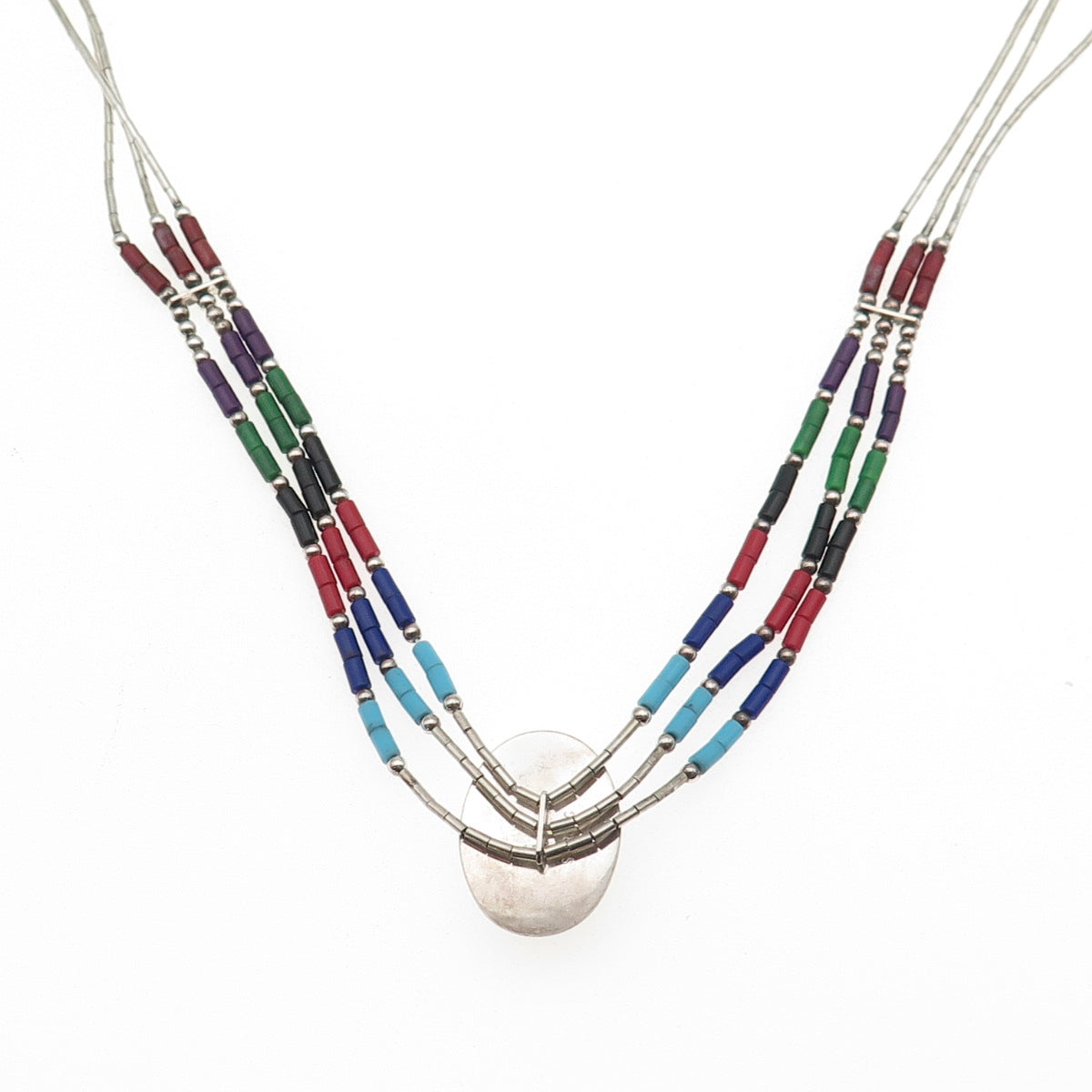 Old Pawn 925 Sterling Silver Vintage Multi-Gem 3-Strand Chain Necklace 16-18"