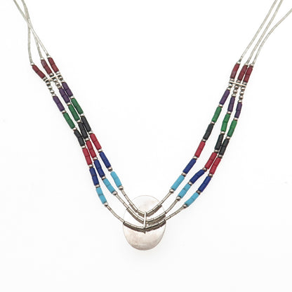 Old Pawn 925 Sterling Silver Vintage Multi-Gem 3-Strand Chain Necklace 16-18"