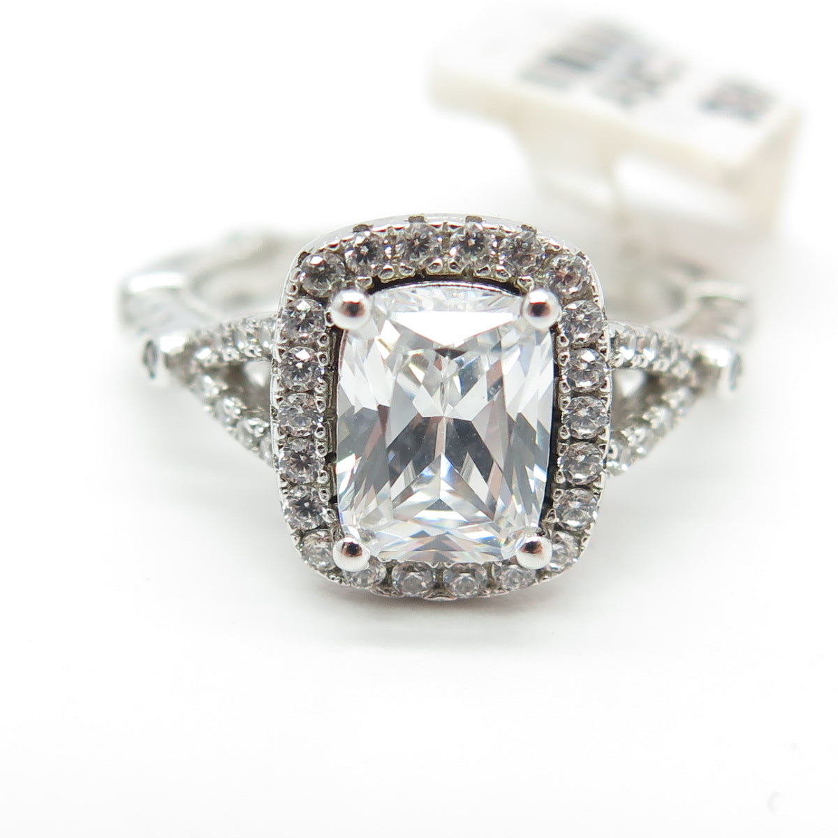 925 Sterling Silver Radiant & Round-Cut Shaped C Z Ring Size 7.25