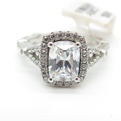 925 Sterling Silver Radiant & Round-Cut Shaped C Z Ring Size 7.25