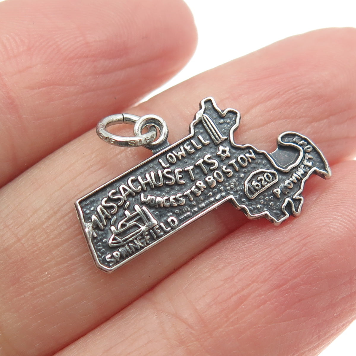 925 Sterling Silver Vintage "Massachusetts" State Map Charm Pendant