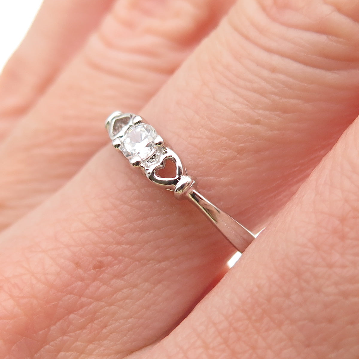 925 Sterling Silver Round-Cut C Z Heart Promise Ring Size 8