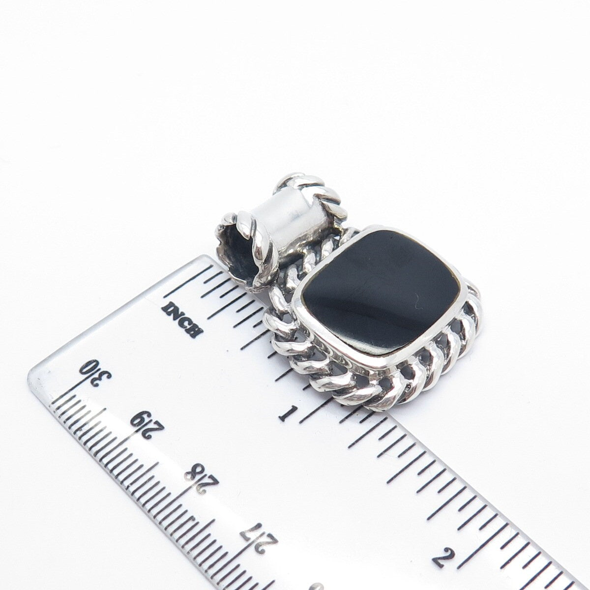 925 Sterling Silver Vintage Real Black Onyx Gemstone Ornate Pendant
