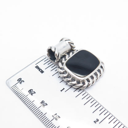 925 Sterling Silver Vintage Real Black Onyx Gemstone Ornate Pendant