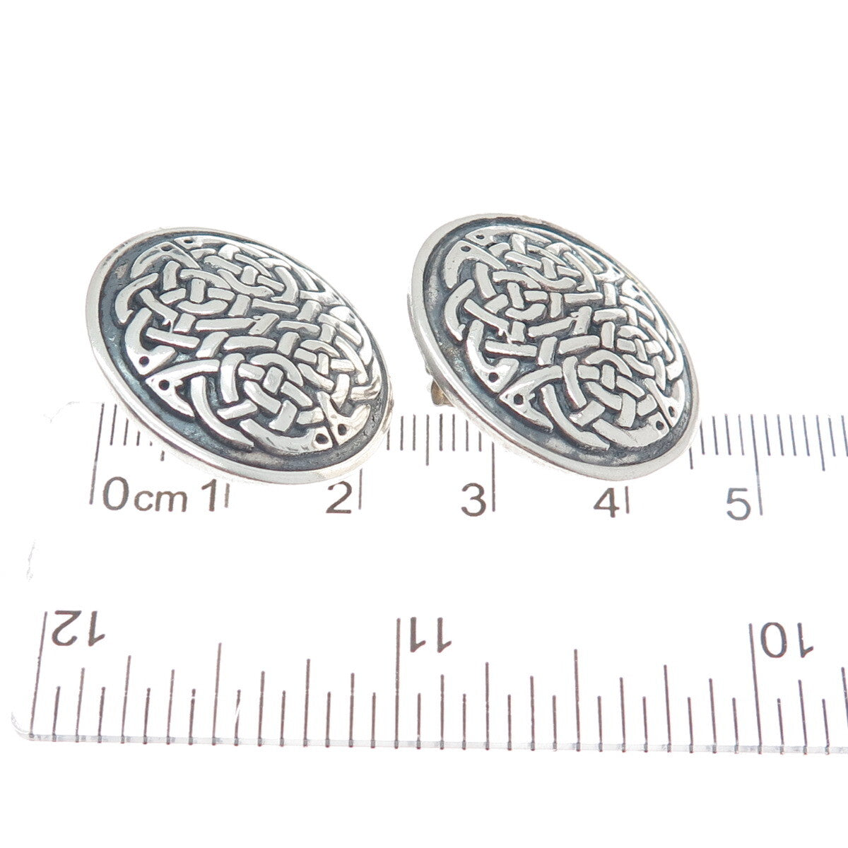 925 Sterling Silver Vintage Mexico Celtic Knot Disc Oxidized Earrings