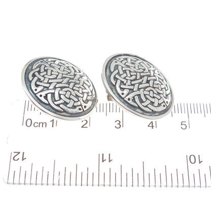 925 Sterling Silver Vintage Mexico Celtic Knot Disc Oxidized Earrings